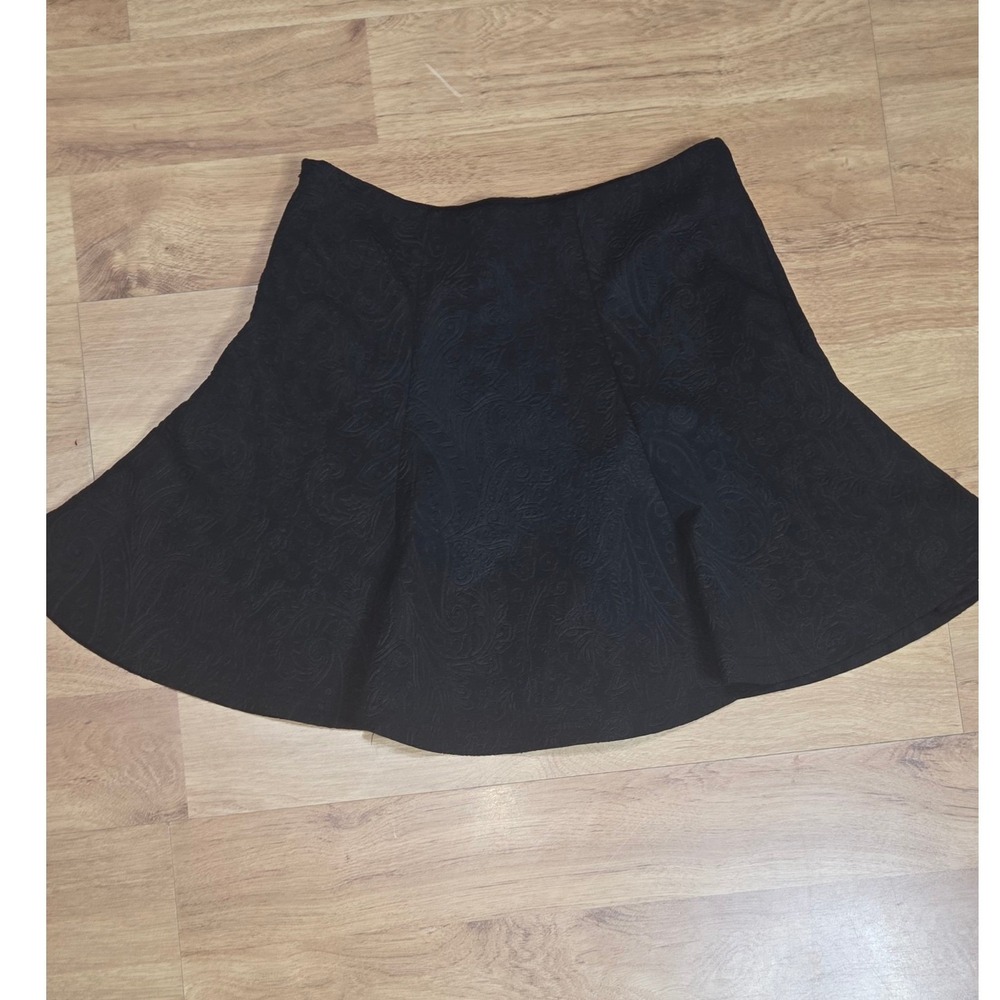 Very J Black Paisley Jacquard Skater Mini Skirt Size M High Waisted Flared
